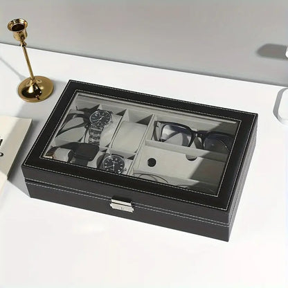 Watch Box Organizer and Sunglasses Case Holder with 6 Slots for Watches and 3 Slots for Sunglasses