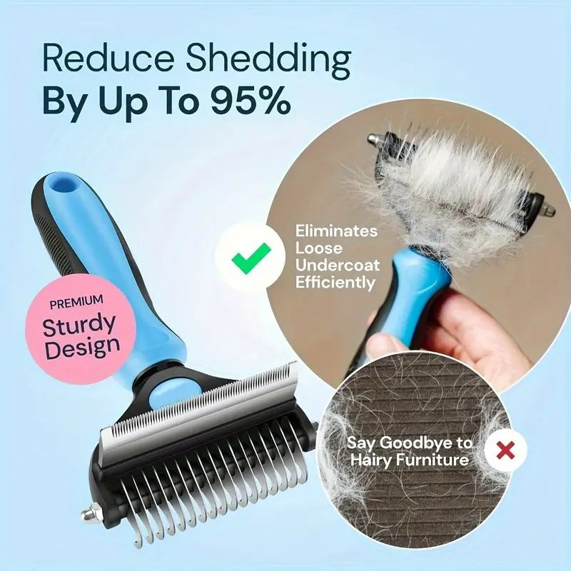 et Grooming Brush for Dogs/Cats,2 in 1 Deshedding Tool & Undercoat Rake Dematting Comb for Mats,Reduces Shedding