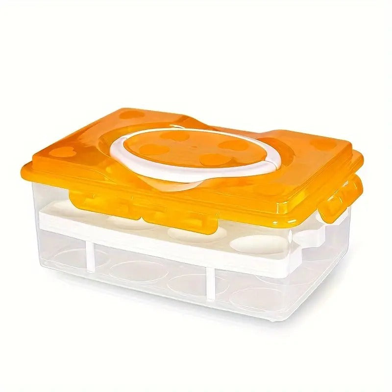 24 Grid Square Egg Storage Box - Egg Refrigerator Storage Tray Abs Plastic Egg Storage Containers For Fridge And Kitchen Egg Storage Bins Basket With Carry Holder