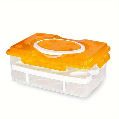 24 Grid Square Egg Storage Box - Egg Refrigerator Storage Tray Abs Plastic Egg Storage Containers For Fridge And Kitchen Egg Storage Bins Basket With Carry Holder