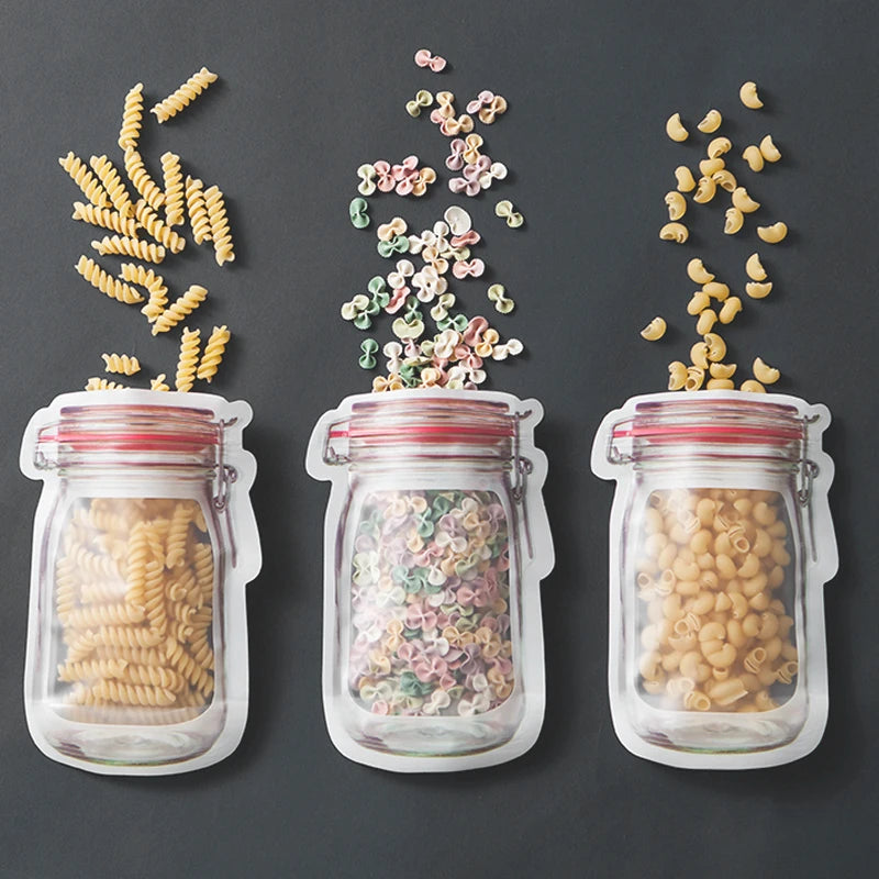 Fridge Food Storage Bags - Ziplock Bottle Shape Storage 9 Pouch Set - 3 Variable Size Zipper Mason Jar