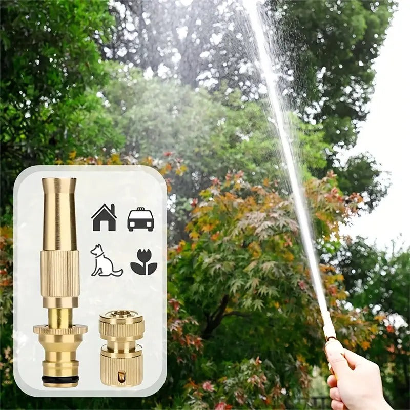 Brass Water Spray Nozzle Suitable for 1/2" Hose Pipe Adjustable Brass Spray Nozzle Water Pressure Booster Brass Nozzle Water Spray Gun for Car Wash & Gardening Water Pressure Nozzle