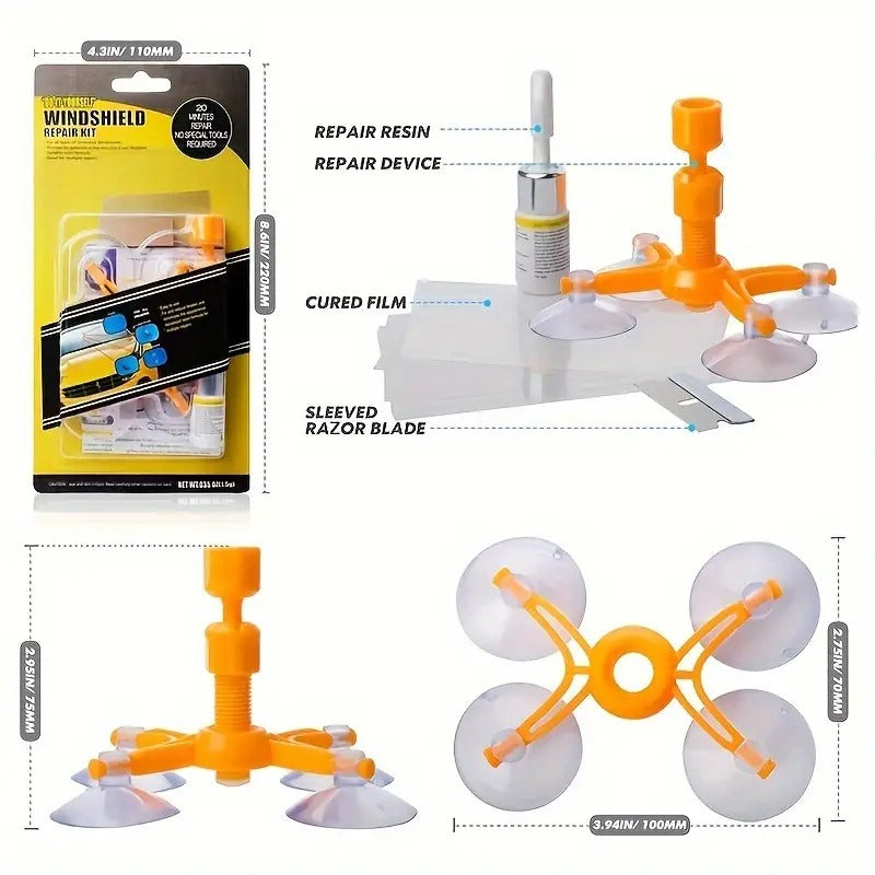 Windshield Repair Kit, Car Windshield Crack Repair Kit Glass Repair Kit for Repairing Auto Glasses Windshield/Cracks/Chip/Bulls-Eye/Spider Web/Star-Shaped/Half-Moon