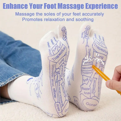 Modern Acupressure Reflexology Socks With Massage Stick For Women And Men, Printed Reflexology Chart of Both Sole, Physiotherapy Socks With Massage Tools Foot Acupressure Point Socks