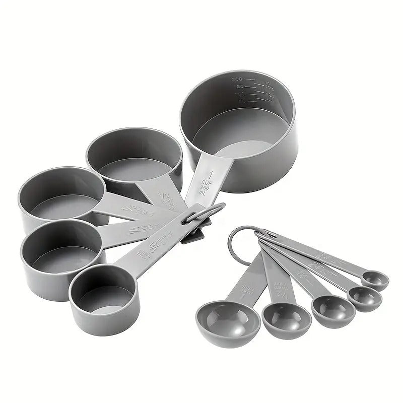 8 Piece Measuring Cup & Spoon Set - Multi Purpose Kitchen Tool (with Free Hanging Groove), Black