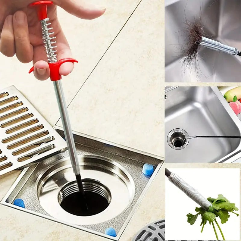 Drain Pipe Cleaning Spring Stick Hair Catching Claw Wire Sink Sewer Clog Dredge Remover Basin Cleaner Flexible Grabber Pickup Tool Retractable Cable for Kitchen Bathroom Toilet