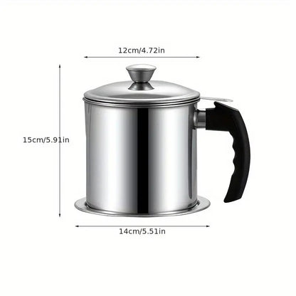 Oil Strainer Pot Grease Can - Stainless Steel Cooking Grease Container,Reuse Oil Storage -Can Container with Removable Filter Anti-Scalding Handheld, Lid for Cooking Oil