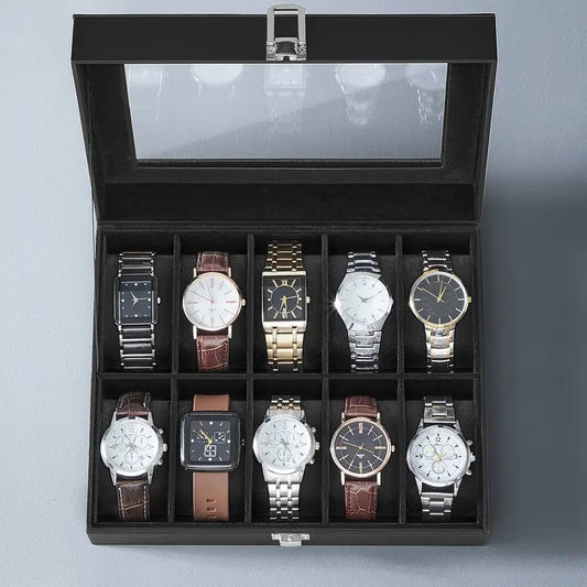 10 Slots Watch Organizer|Watch Storage Box For Men & Women|Secure Closer|Wrist Watch Display BoxBlack|