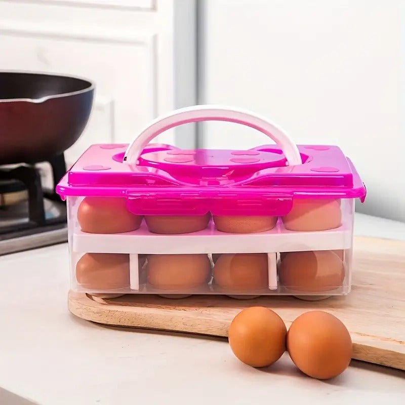 24 Grid Square Egg Storage Box - Egg Refrigerator Storage Tray Abs Plastic Egg Storage Containers For Fridge And Kitchen Egg Storage Bins Basket With Carry Holder