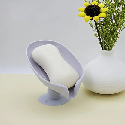 Leaf-Shape Self Draining Soap Dish Holder | with Suction Cup Soap Dish | Plastic Soap Case