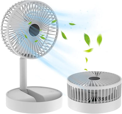 Powerful Rechargeable Desk Fan, Folding Telescopic & Adjustable Height, Small Desk Table Air Fan with Built-in Battery for Travel, Outdoor, Home, Office, Kitchen, Picnic, Kids - Foldable Fan