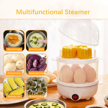 Electric 2 Layer 14 Egg Boiler Cooker & Steamer Automatic Off Double Layer Egg Boiler Cooker Machine Ideal For Kitchen (Multicolor) - Plastic