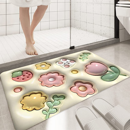 3D Visual Anti-Slip Absorbent Mat | 3D Flower Bathroom Rugs Non Slip Bath Mat | Slip Floor Mat Bathroom Rug Soft Carpet Door Mats