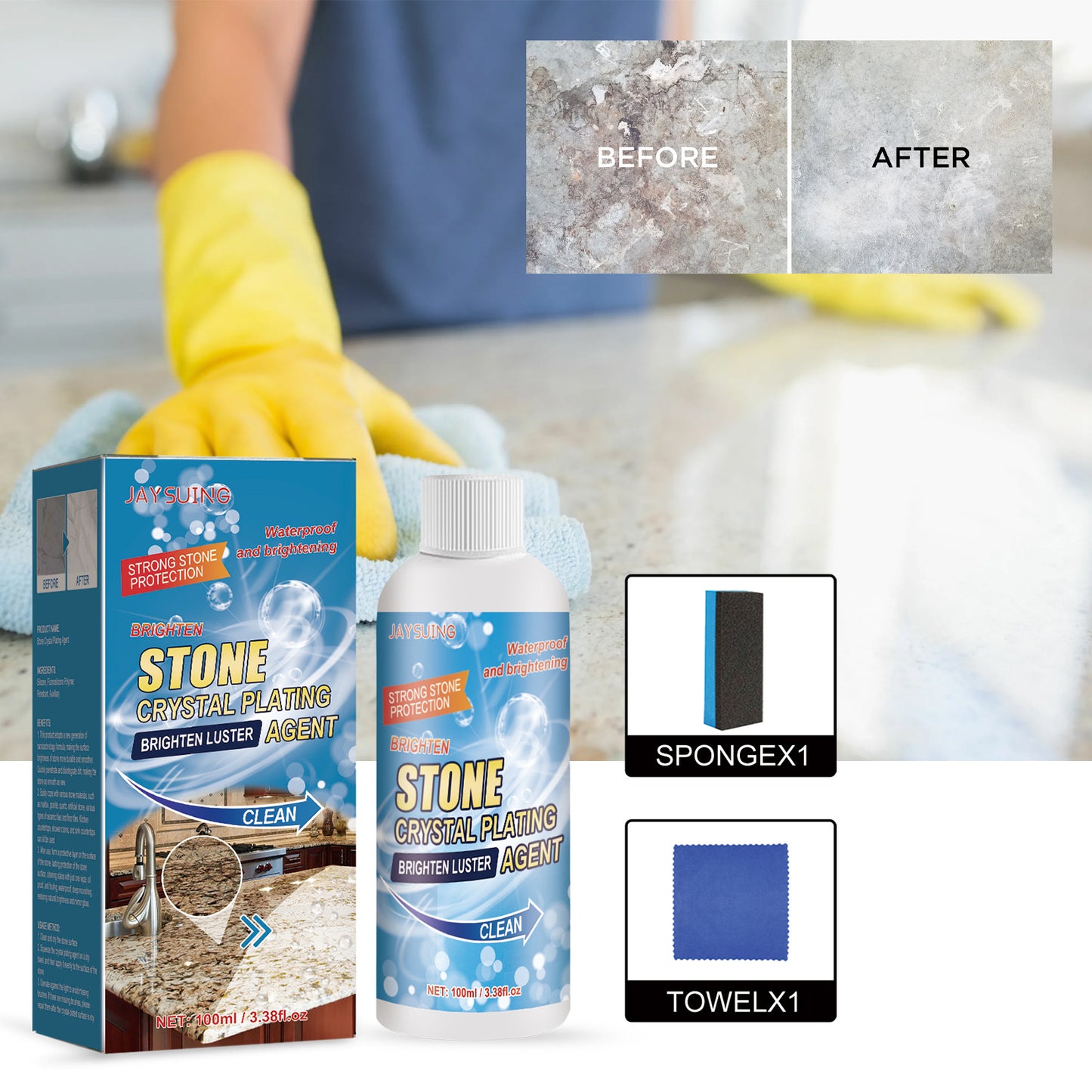 Stone Stain Remover Cleaner, Nano Stone Crystal Plating Agent, Marble Stone Cleaner Polishes, Crystal Plating Agen for Kitchen, Patio, Backyard Marble Cleaner and Polish