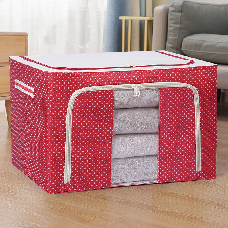 Fabric Clothes Storage Box for Wardrobe Cloth, Saree, Towel, Blanket Foldable Organizer Bag with Steel Frame, Top and Front Zipper Open Bags