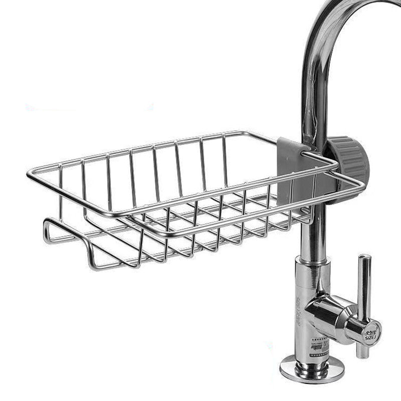 Kitchen Sink Faucet Sponge Holder Caddy Organizer Over, Stainless Steel Heavy Duty Thickening Hanging Drain Rack for scrubbers, soap, Bathroom, Detachable no Suction Cup Bathroom soap Holder