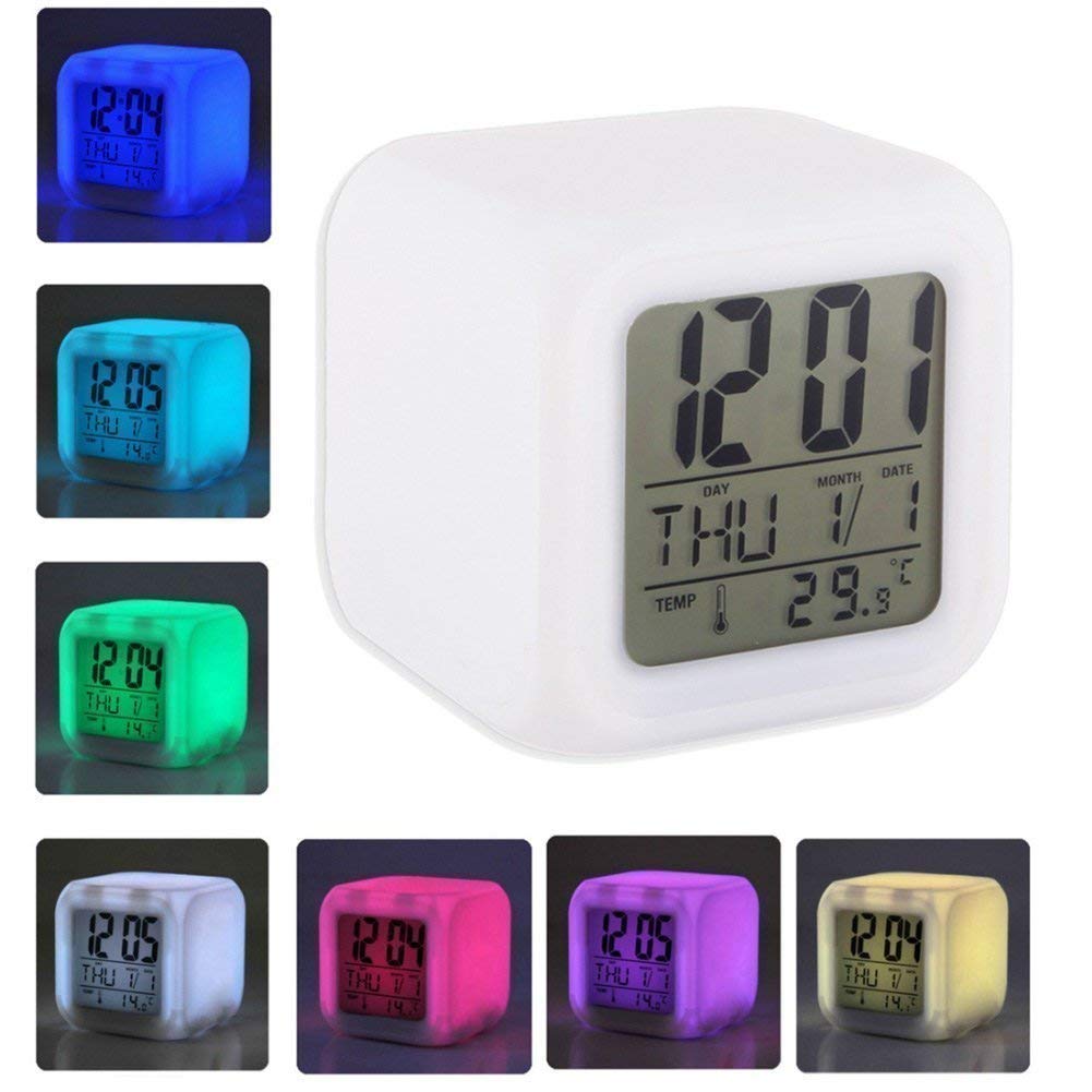 Plastic Changing Multicolour Clock | Digital Led Alarm Clock For Table Home Desk Night Table | With Temperature/Day/Month/Date/Time/Alarm