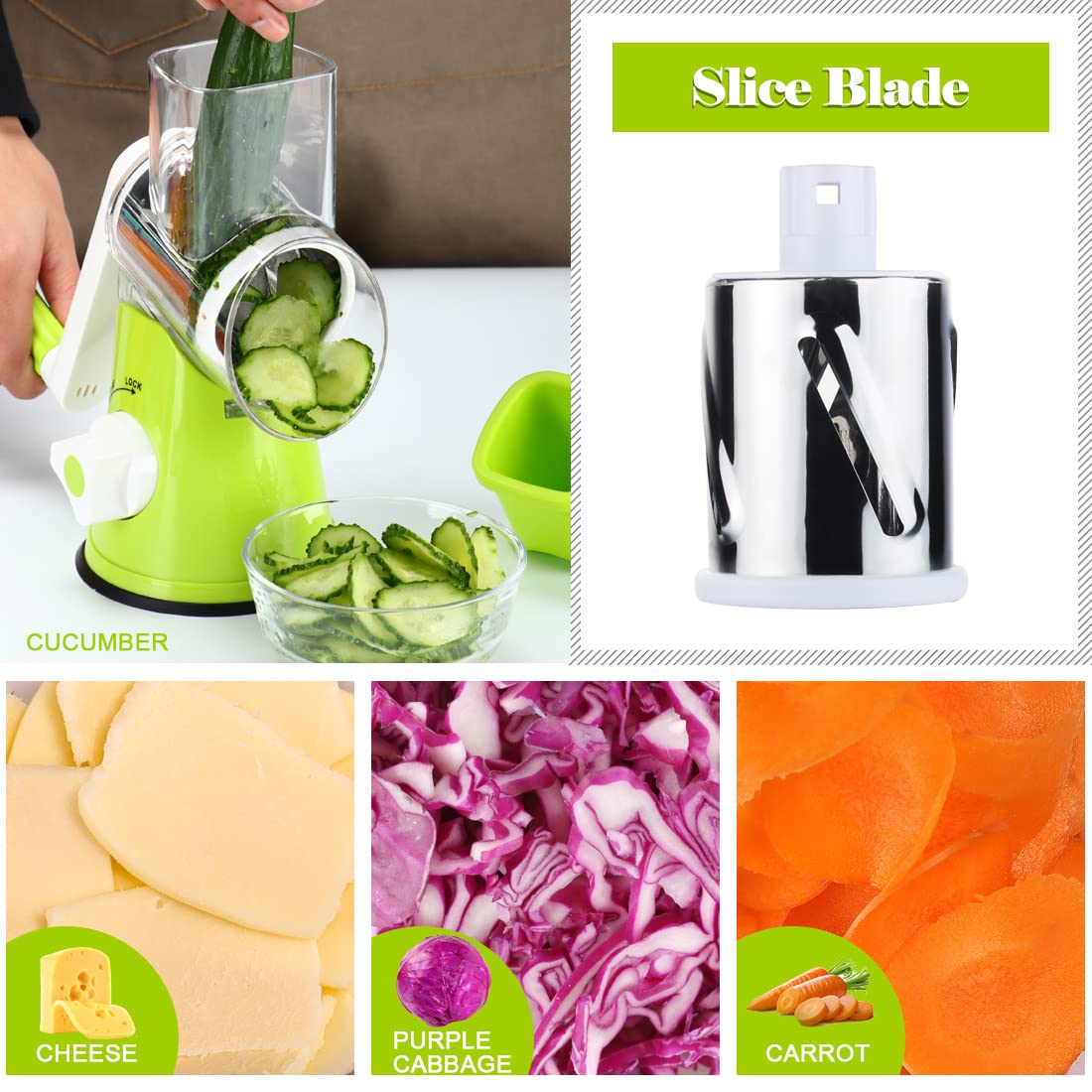 Kitchen 4 in 1 Multi-Functional Rotary Vegetable Cutter, Shredder, Grater & Slicer - Slicer Dicer with high Speed Rotary Cylinder