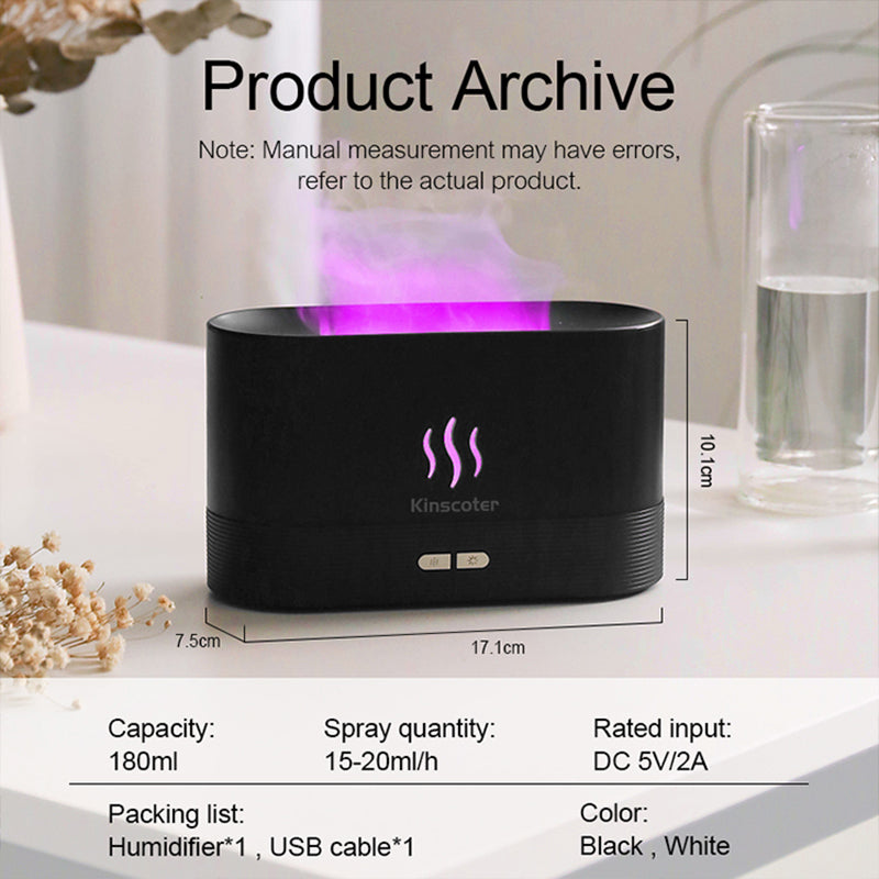 Plastic Flame Humidifier For Room Moisture 7 Colors Light Essential Oil Permitted 180Ml 24Db Air Humidifier For Bedroom With Ultrasonic Cool Mist Car Desktop Office Humidifier