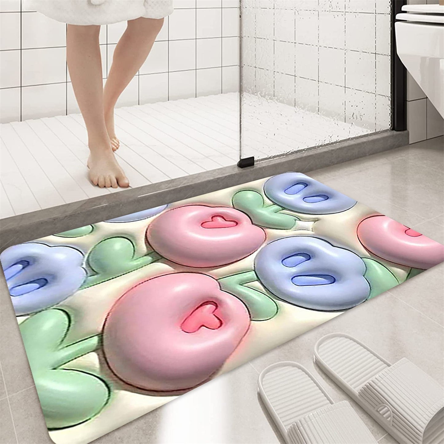 3D Visual Anti-Slip Absorbent Mat | 3D Flower Bathroom Rugs Non Slip Bath Mat | Slip Floor Mat Bathroom Rug Soft Carpet Door Mats