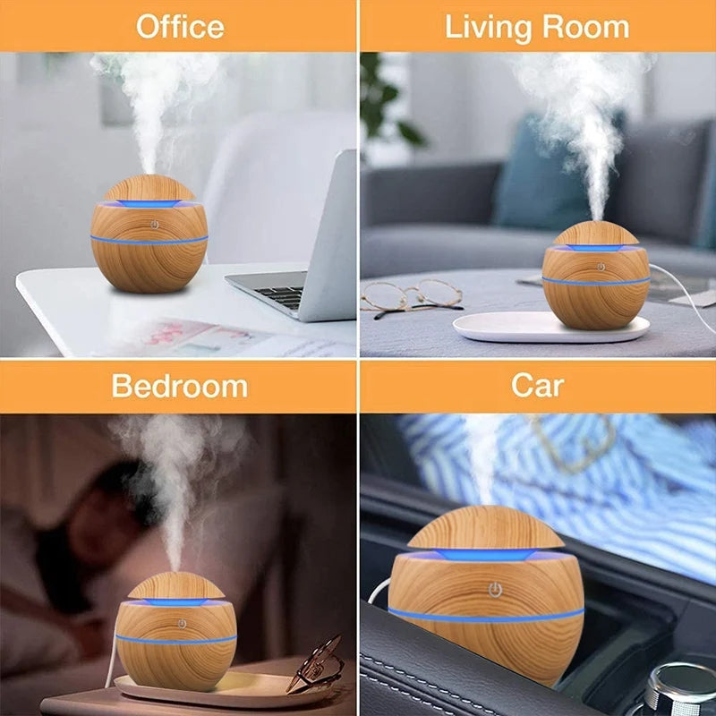 Magic Cup Cool Mist Humidifiers Essential Oil Diffuser Aroma Air Humidifier with Led Night Light Colorful Change for Car, Office, Babies, home, air humidifier for room (DARK WOODEN)