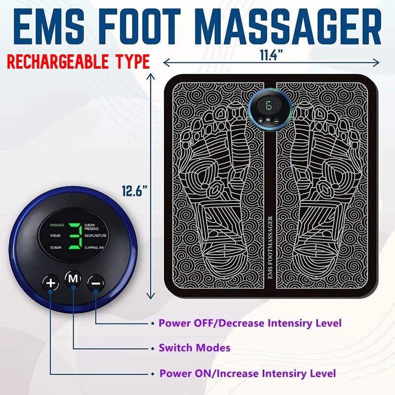 Foot Massager Pain Relief Wireless Electric EMS Massage Machine,Rechargeable Portable Folding Automatic with 8 Mode19 Intensity for Legs,Body,Hand Therapy