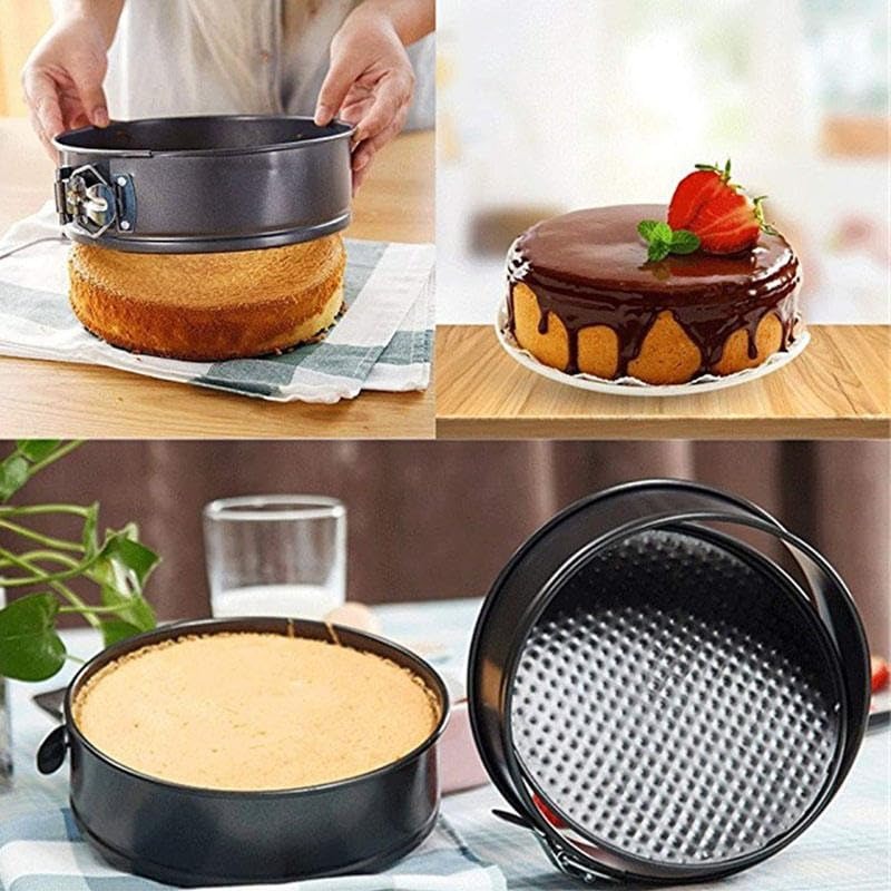 Cake Mould Tin Set of 3 Pieces Mold Heart, Round & Square Shape Cake Maker (Black, Non-Stick Coating), Steel