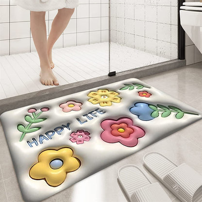 3D Visual Anti-Slip Absorbent Mat | 3D Flower Bathroom Rugs Non Slip Bath Mat | Slip Floor Mat Bathroom Rug Soft Carpet Door Mats