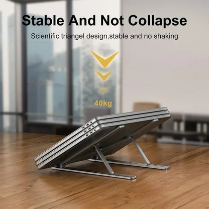 Adjustable Aluminum Laptop Stand - Foldable, Ventilated, Portable Stand for Desk & Tabletop, Compatible for 13-15 inch Laptops, Comes with Carry Pouch (Silver)