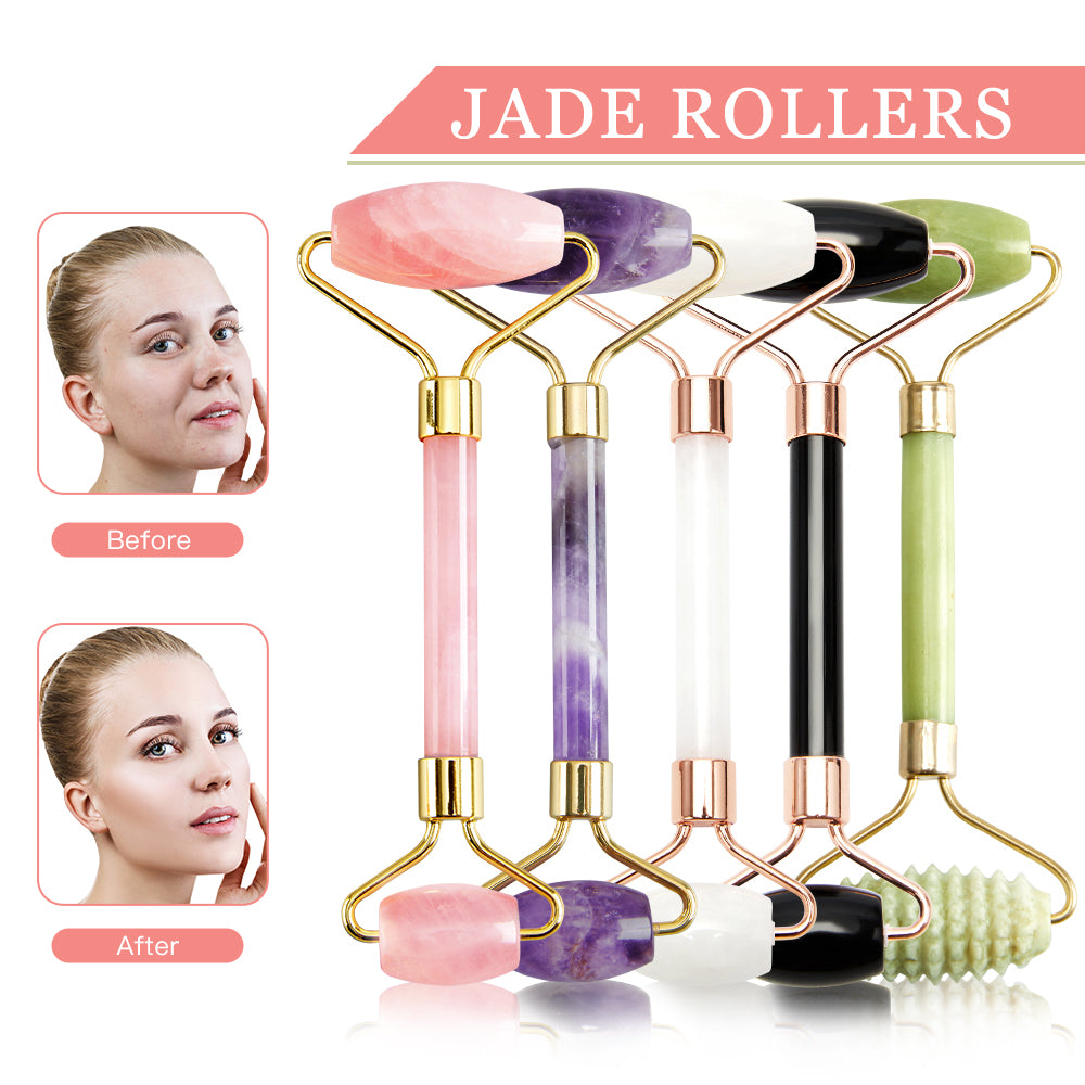 Facial Massager Jade Roller & Gua Sha Tool Natural Himalayan Stone for Face Neck Healing Skin Wrinkles & Serum Application