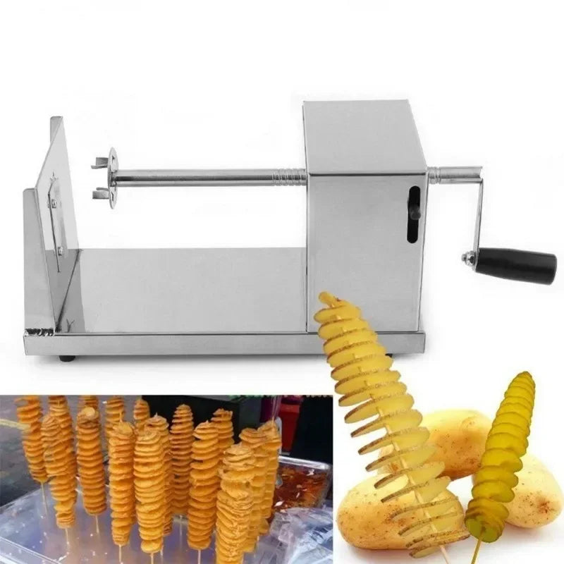 Potato Slicer, Stainless Steel Potato Cutter Manual Spiral French Fries Tornado Potato Slicer Vegetables Cutting Machine Kitchen Accessories Cooking Tools