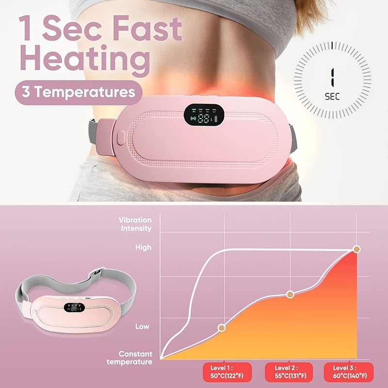 Portable Cordless Heating Pad for Menstrual Cramps Relief, Heating Pad for Stomach, 3-Speed Temperature Adjustment and 4-Speed Massage Modes, Back and Belly Heating Pad for Women