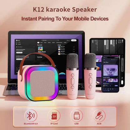 Karaoke Machine for Kids Adults with Wireless Mics Portable Bluetooth Speaker & Dynamic Lights Birthday Gift for Girls, Boys & Toddlers