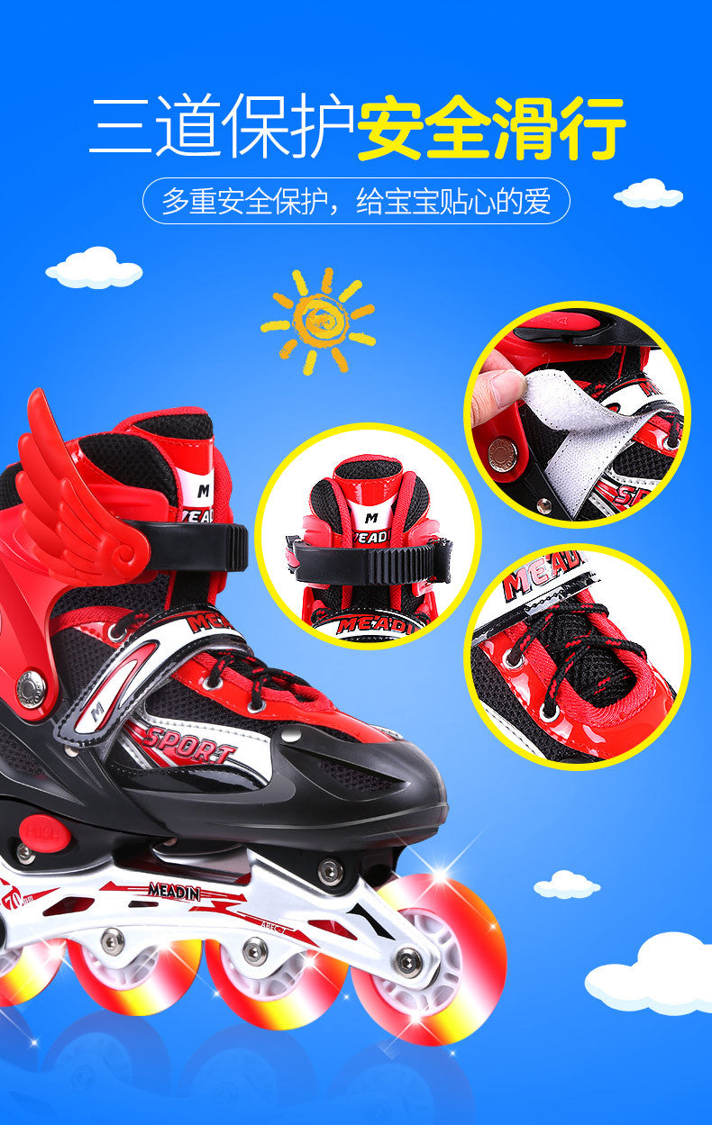 Kids Inline Skates Adjustable Skating Shoe with PU LED Wheel Roller Skates 4 Wheeler Aluminum Body for Boys Girls (Red)