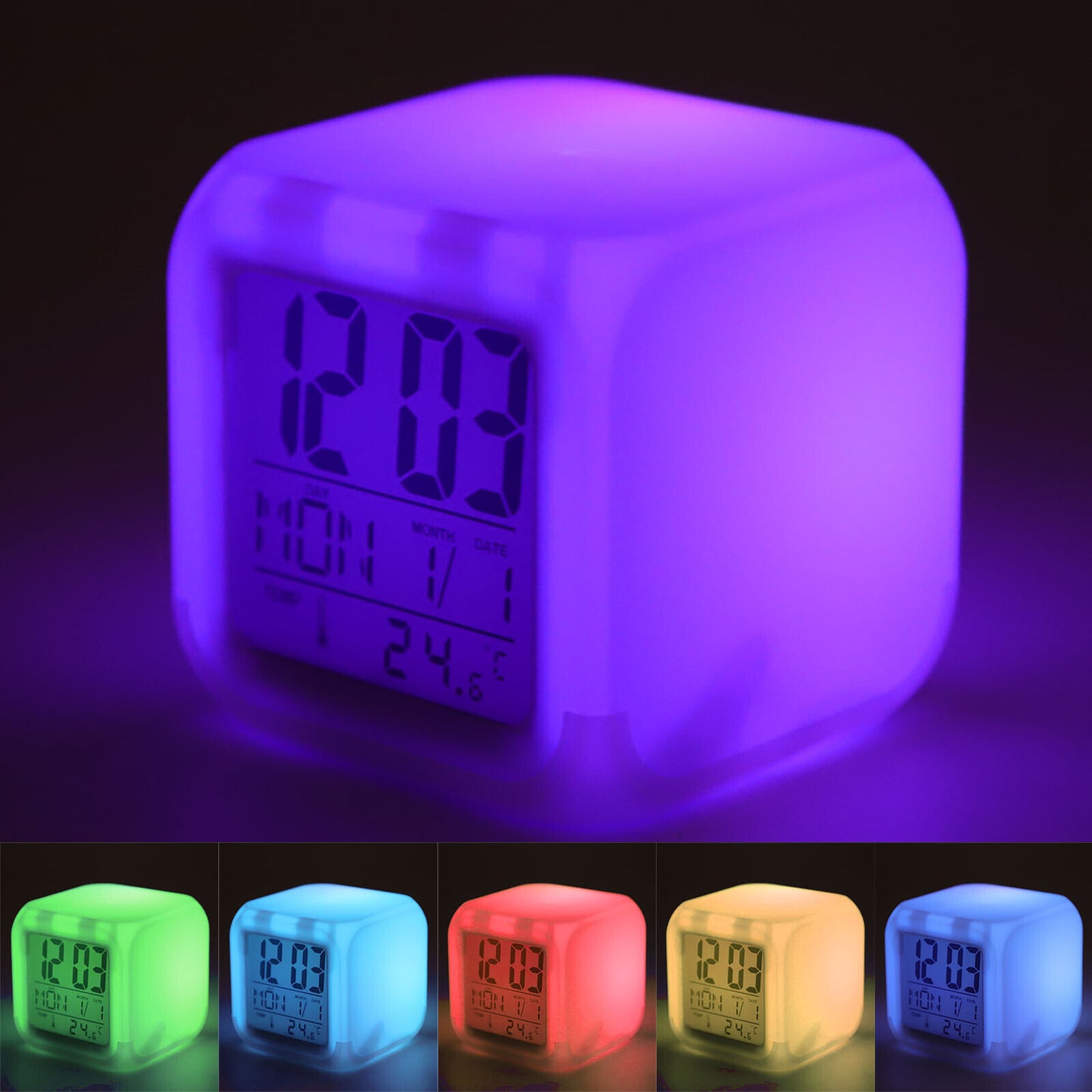 Digital Alarm Clock with Automatic 7 Color Changing Lighting Clock LED Display Clock Date Time Temperature Digital Clock Kids Clock Alarm Clock for Kids Girls Boys