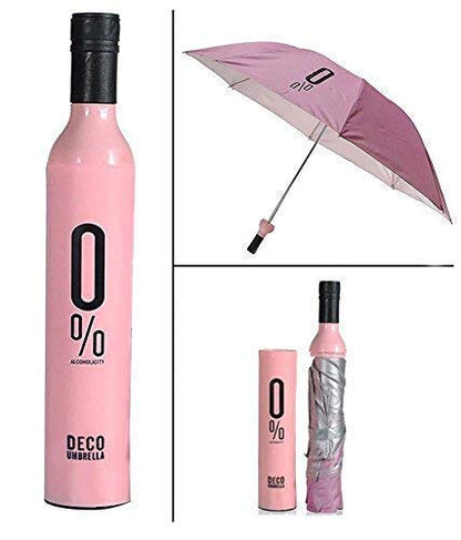 Wine Bottle Umbrella, Compact Double Layer Portable Travel Umbrella with Plastic Case, Manual Open Close Folding Design