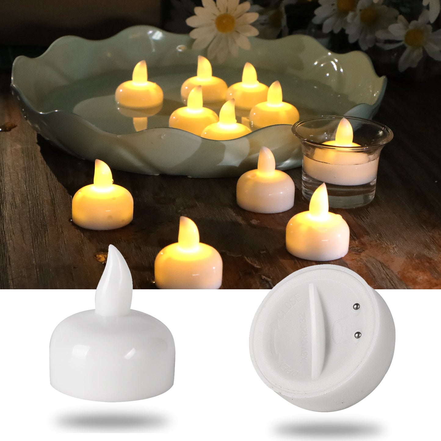 Floating Tealight Candles Battery Operated Water Sensor, 6 pcs Waterproof LED Flameless Flickering Water Sensor Diya