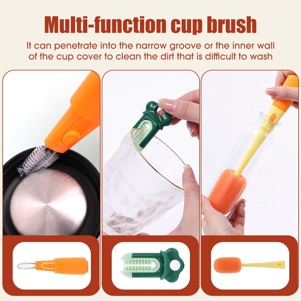 Baby Bottle Brush Cleaner,Multifunctional Cleaning Brush 3 in 1 Replaceable Sponge Bottle Brush,and Silicone Bottle Cup Cover Cleaning Brush