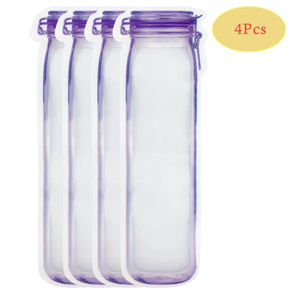 Fridge Food Storage Bags - Ziplock Bottle Shape Storage 9 Pouch Set - 3 Variable Size Zipper Mason Jar