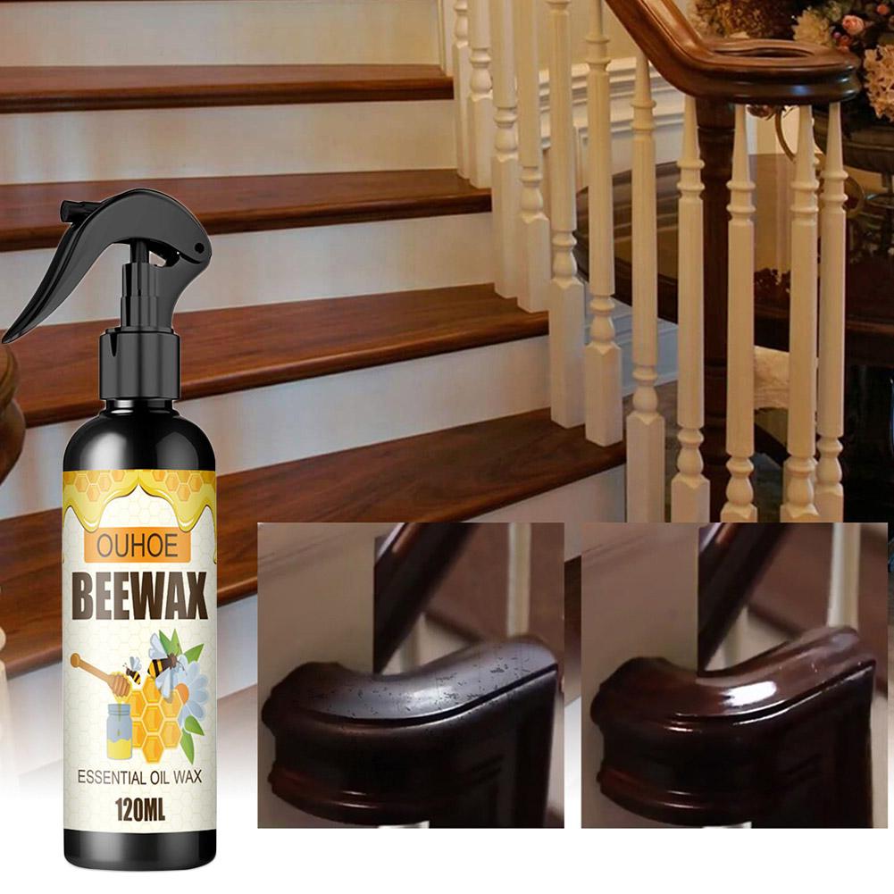 Beeswax Furniture Polish Spray Wood Shine 120 ml Natural BeeWax Spray Brown Wooden Furniture Cleaner Floor Polishing Shiner for Old Furniture Door, Table, Chair, Laminate Finishes Clean Care