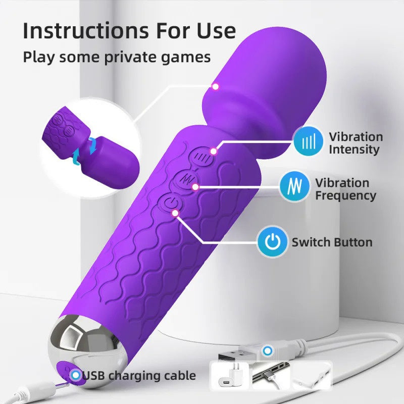 Personal Body Massager for Men & Women Cordless Handheld Wand with 20 Vibration Modes & 8 Speed Patterns Perfect for Pain Relief Massage