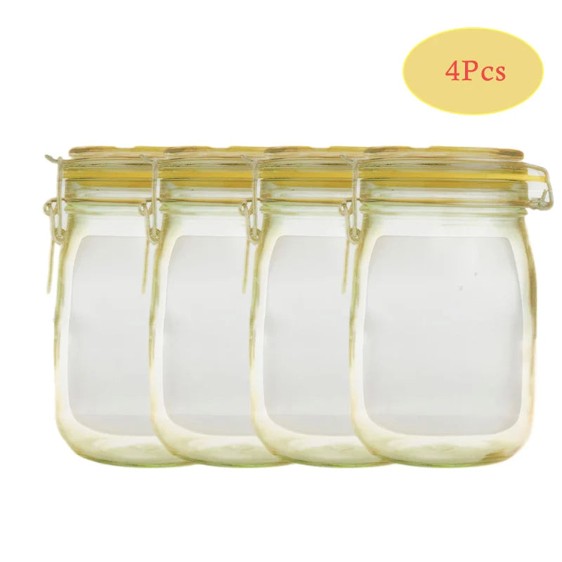 Fridge Food Storage Bags - Ziplock Bottle Shape Storage 9 Pouch Set - 3 Variable Size Zipper Mason Jar