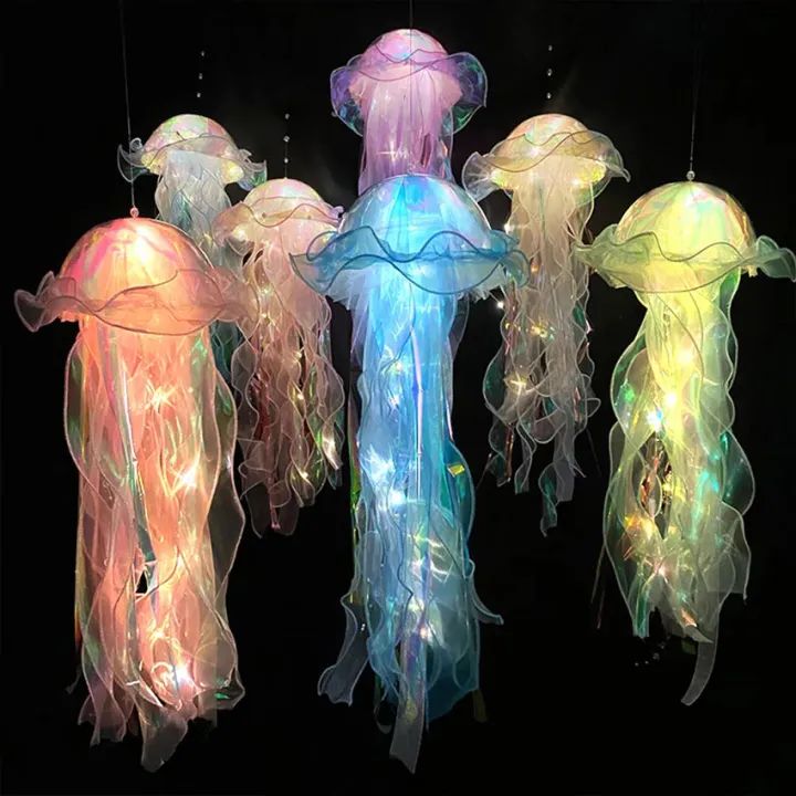 LED JELLYFISH LAMP LANTERN MERMAID BIRTHDAY PARTY DECORATION GIRL UNDER THE SEA PARTY SUPPLIE GLOWING JELLYFISH LANTERN 306A-JELLYFISH-HANDLE-LIGHT