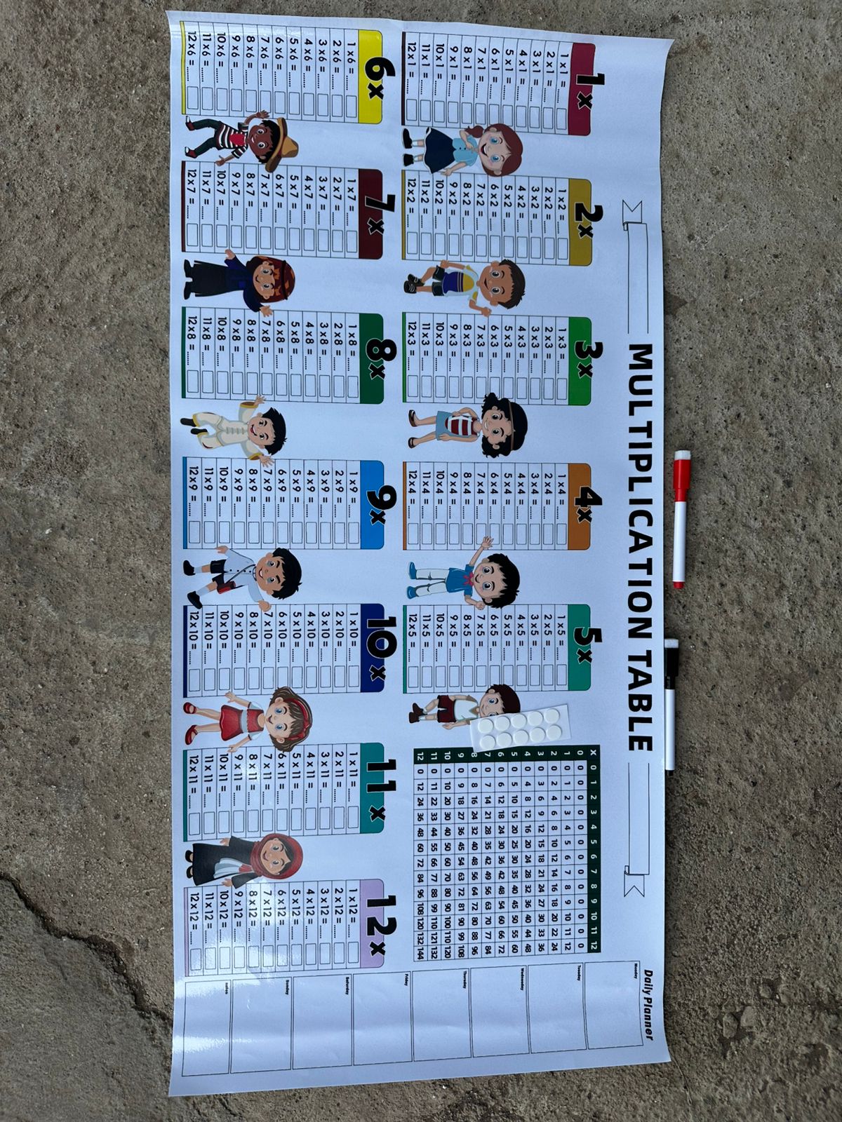 Learning for Kids Smart Sketch Easily Stickable and Reusable Sheet | Educational and Colourful Kids (Multiplication Table 1 to 12)