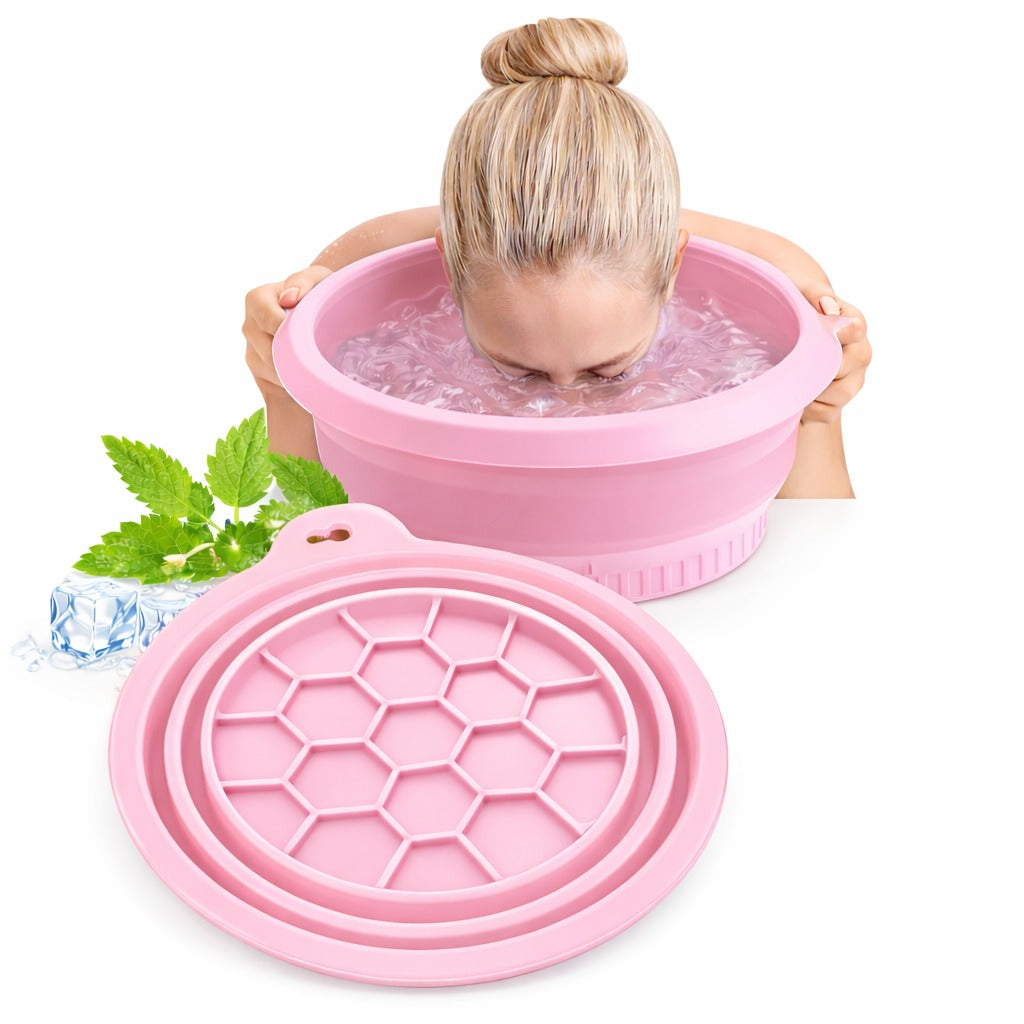 Face Bowl for Ice with Built-in Ice Tray – Collapsible Silicone Facial Ice Bath Bowl for Cold Plunge Therapy, Skin Tightening & Acne Relief – Portable Spa Tool for Home & Travel