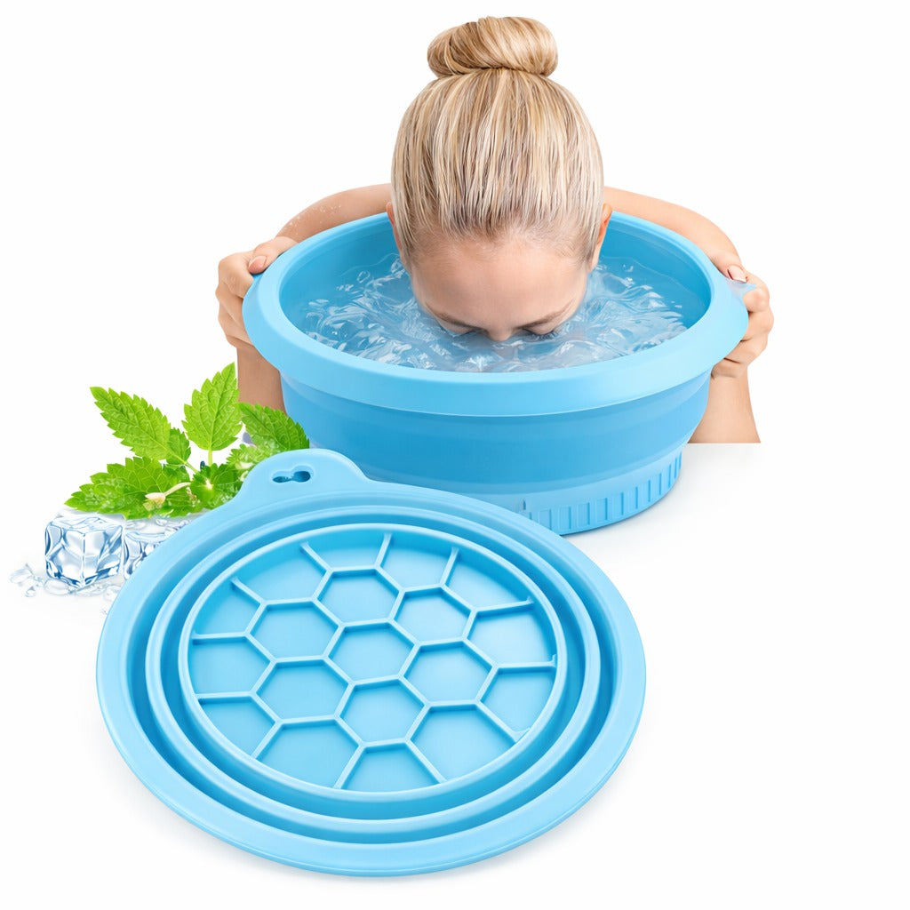 Face Bowl for Ice with Built-in Ice Tray – Collapsible Silicone Facial Ice Bath Bowl for Cold Plunge Therapy, Skin Tightening & Acne Relief – Portable Spa Tool for Home & Travel