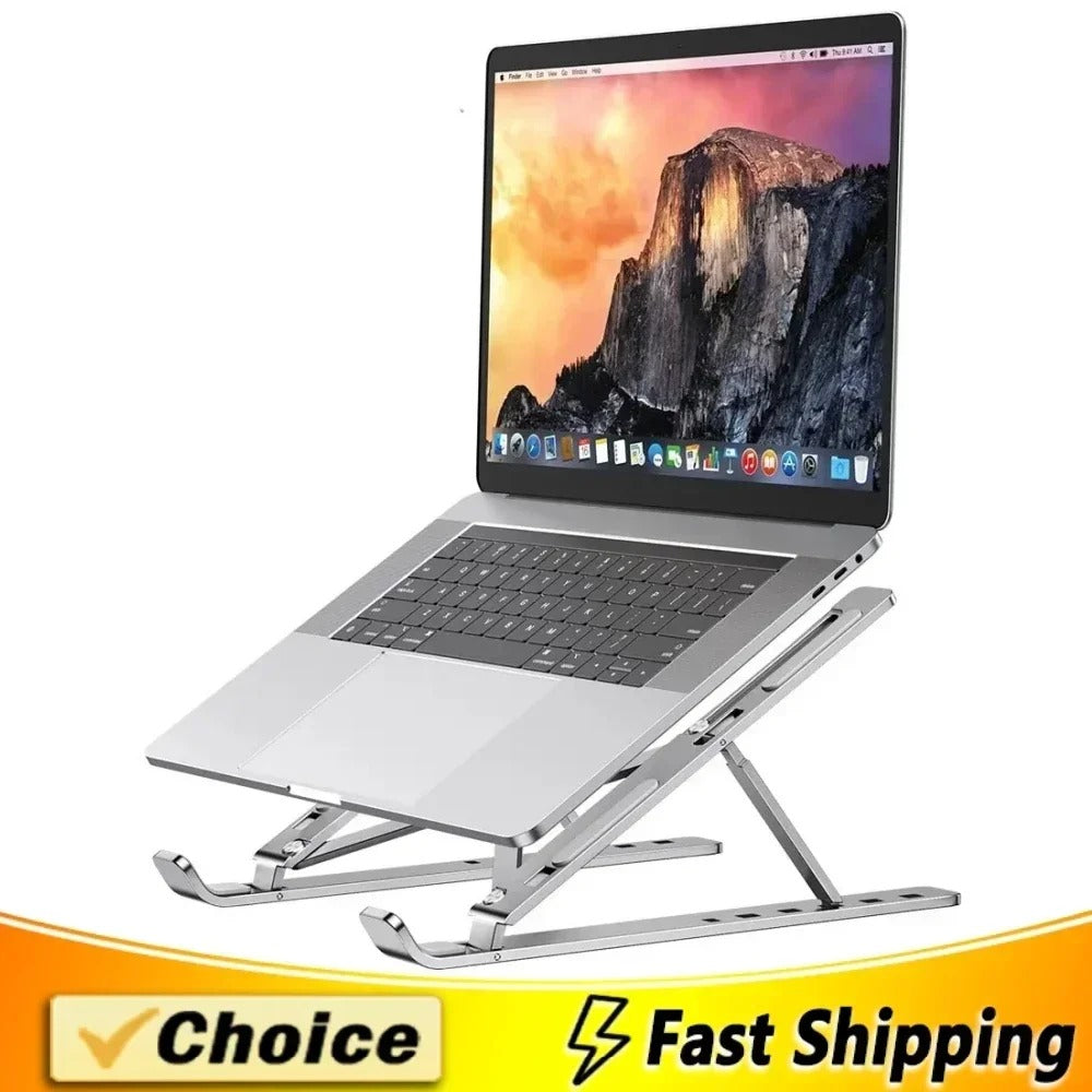 Adjustable Aluminum Laptop Stand - Foldable, Ventilated, Portable Stand for Desk & Tabletop, Compatible for 13-15 inch Laptops, Comes with Carry Pouch (Silver)