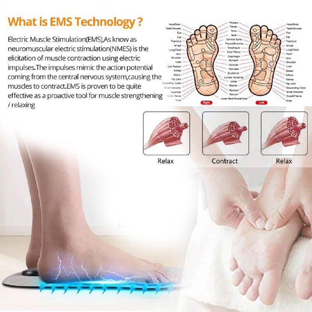 Foot Massager Pain Relief Wireless Electric EMS Massage Machine,Rechargeable Portable Folding Automatic with 8 Mode19 Intensity for Legs,Body,Hand Therapy