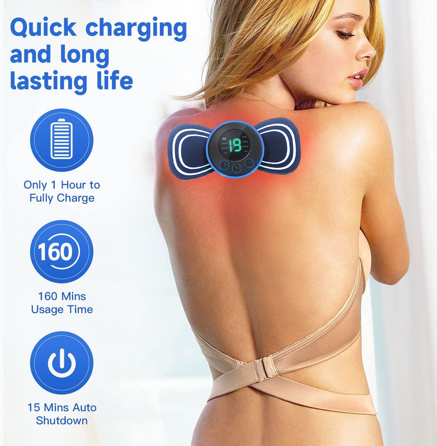 Body Massager Machine for Pain Relief Wireless Vibrating Massager 8 Mode & 19 Strength Level EMS Massager Mini Massager Butterfly Massager for Shoulder, Legs, Neck, Back Massager