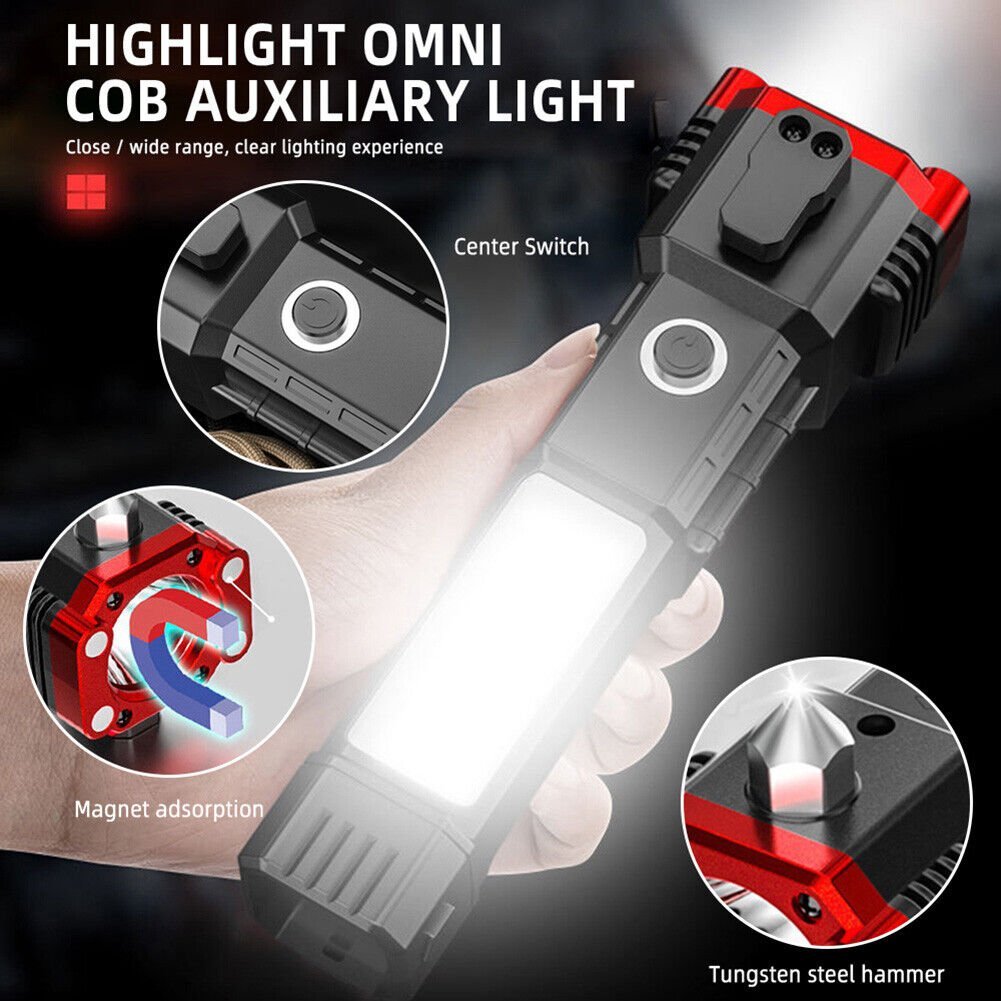 Window Glass and Seat Belt Cutter 3W Torch Light LED Torch Flash Light, Long Distance Beam Range Car Rescue Torch with Hammer